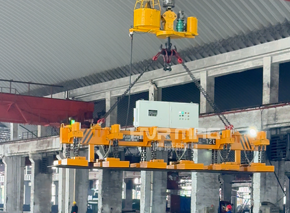 悍威电永磁吊具湖南一力物流园实测 钢板转运又快又安全